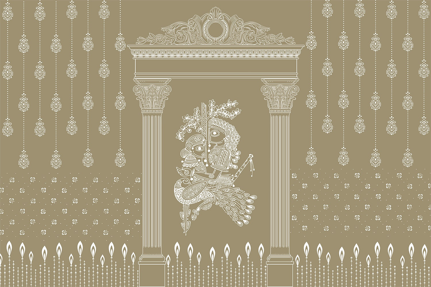 Design description in beige - religion wallpaper mural-inequal final