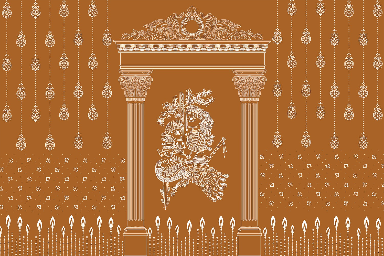 Radha Krishna mural in brown - religion wallpaper mural-inequal final