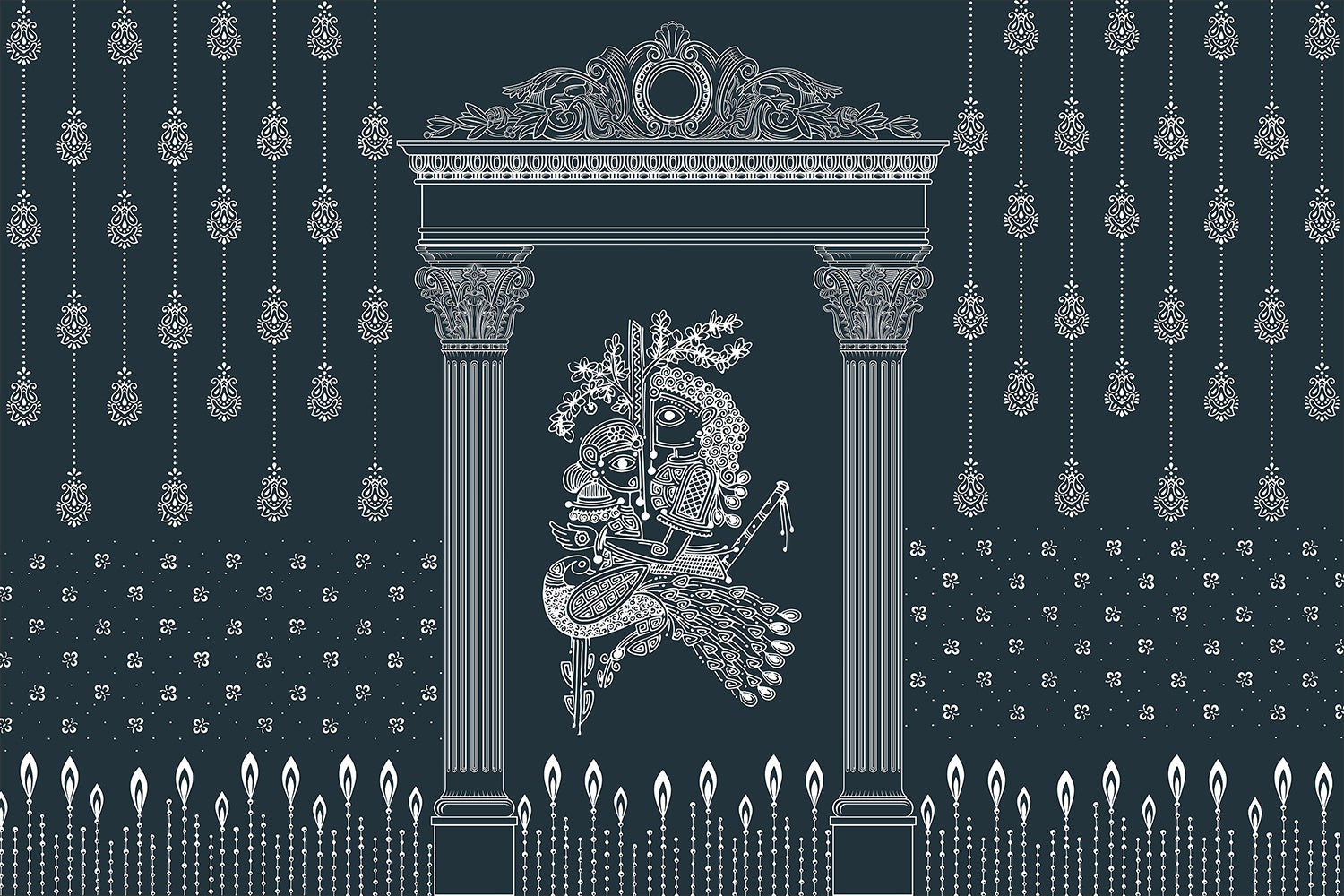 Radha Krishna mural in brown - religion wallpaper mural-inequal final