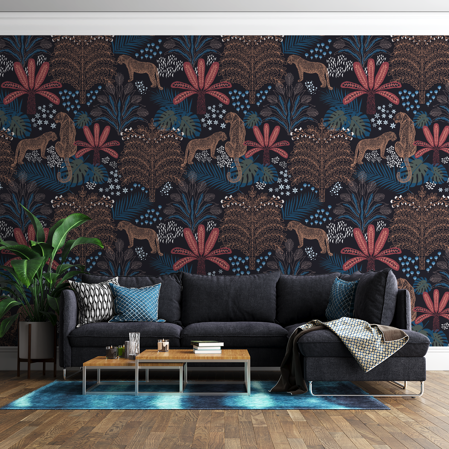 Enchanting Jungle Wildlife Wallpaper – Exotic Leopards & Tropical Foliage