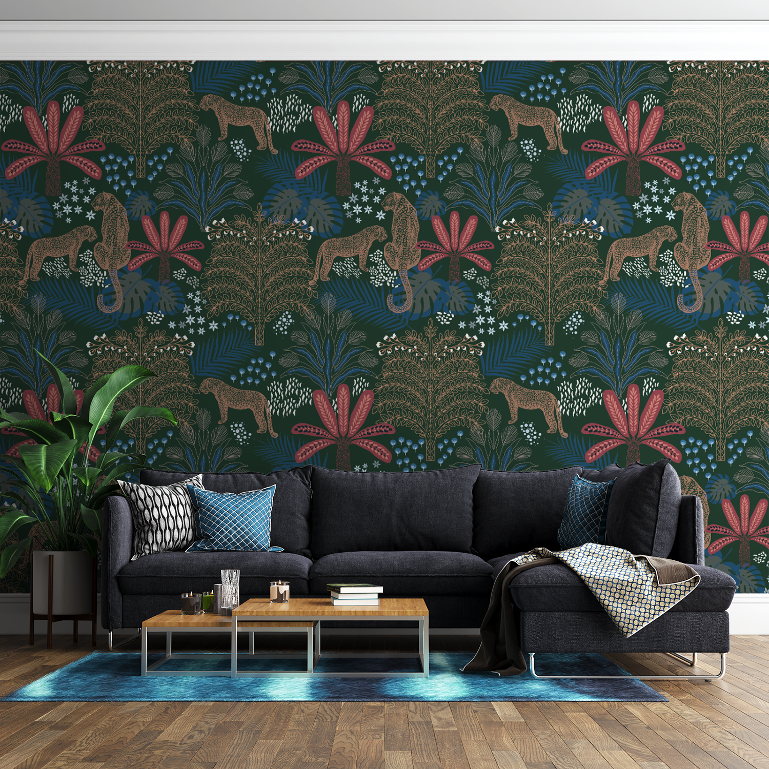 Enchanting Jungle Wildlife Wallpaper – Exotic Leopards & Tropical Foliage
