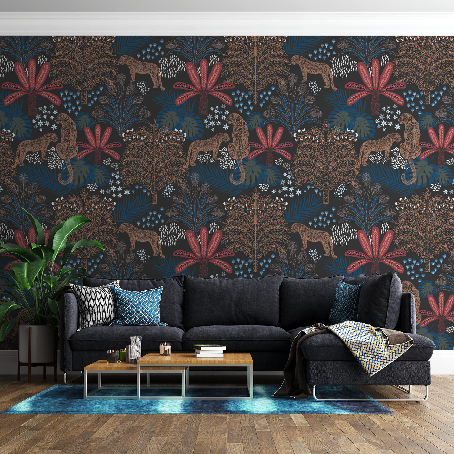 Enchanting Jungle Wildlife Wallpaper – Exotic Leopards & Tropical Foliage
