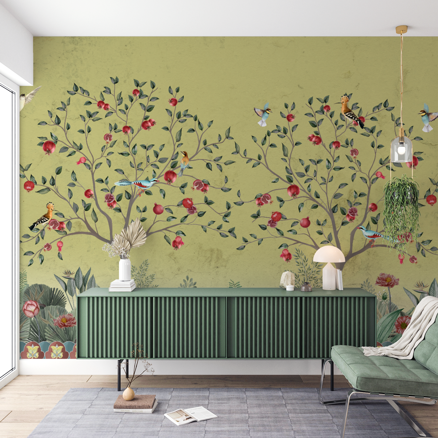 Pomegranate Orchard Wall Mural – Luxury Botanical Garden Scene