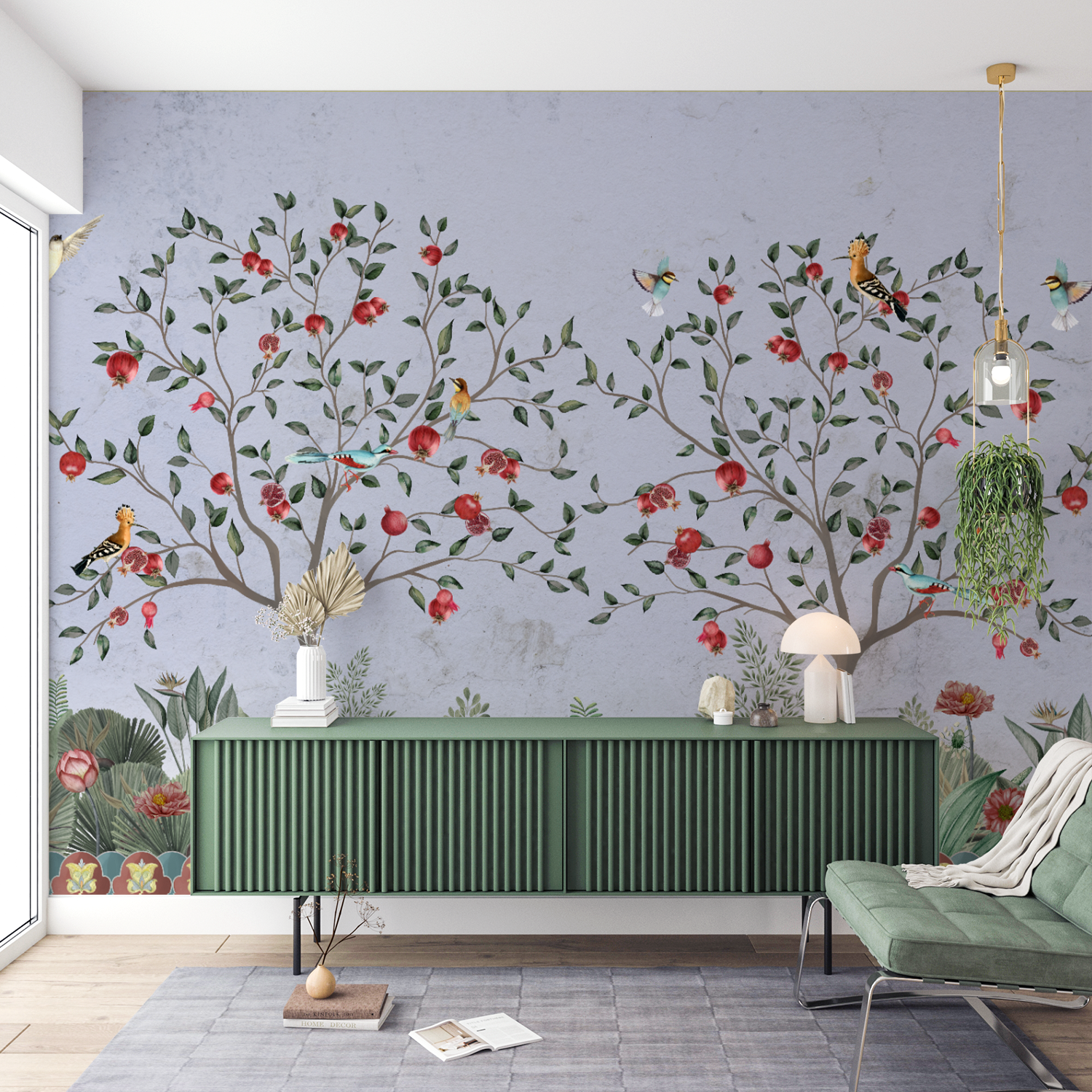 Pomegranate Orchard Wall Mural – Luxury Botanical Garden Scene