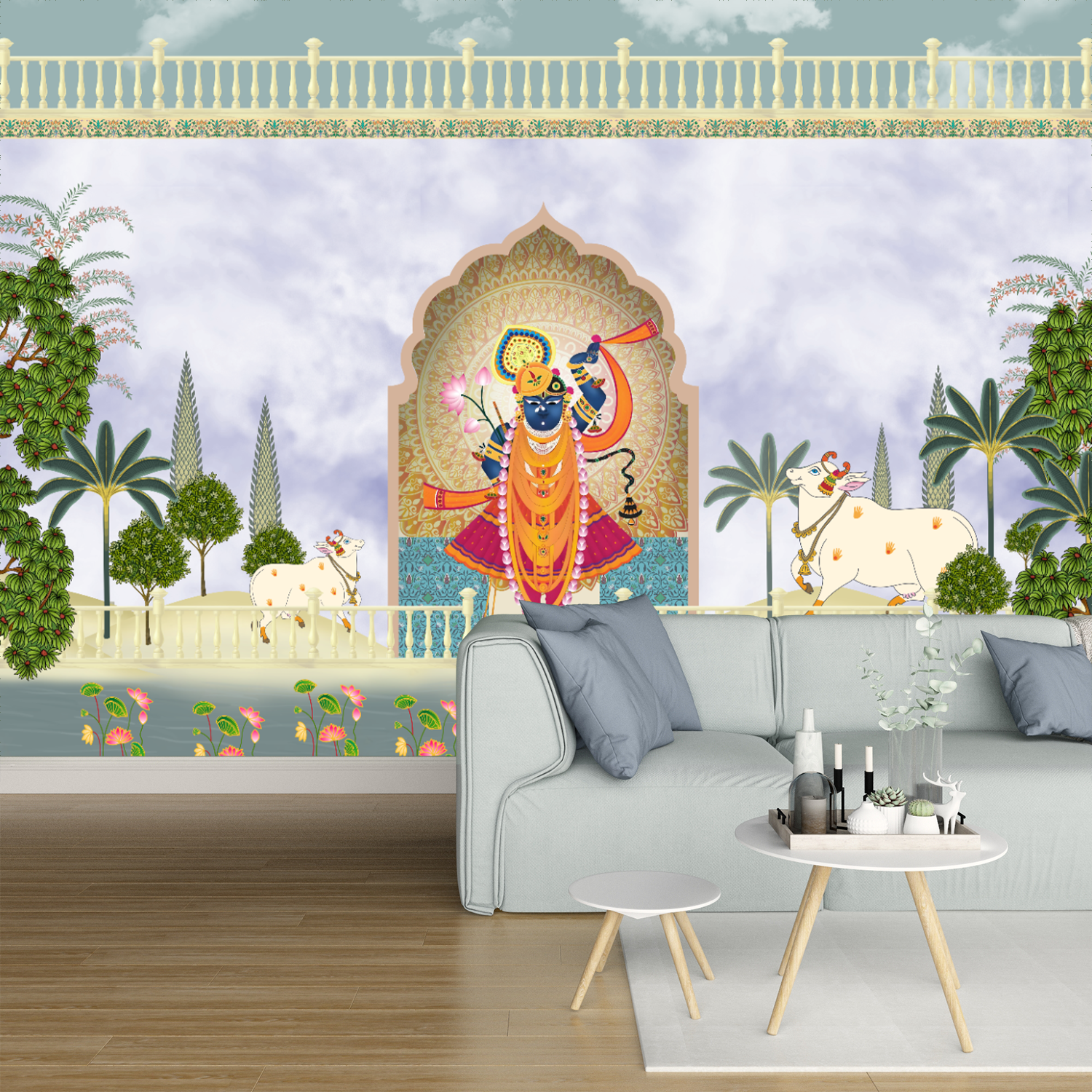 Pichwai Krishna Divine Mural Wallpaper