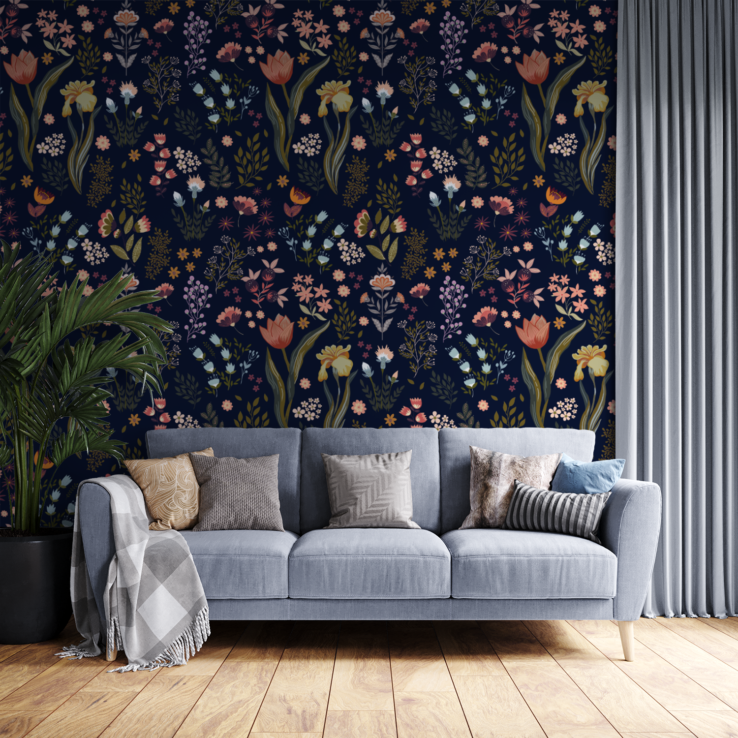 Dark Floral Botanical Wallpaper – Elegant Midnight Garden Design