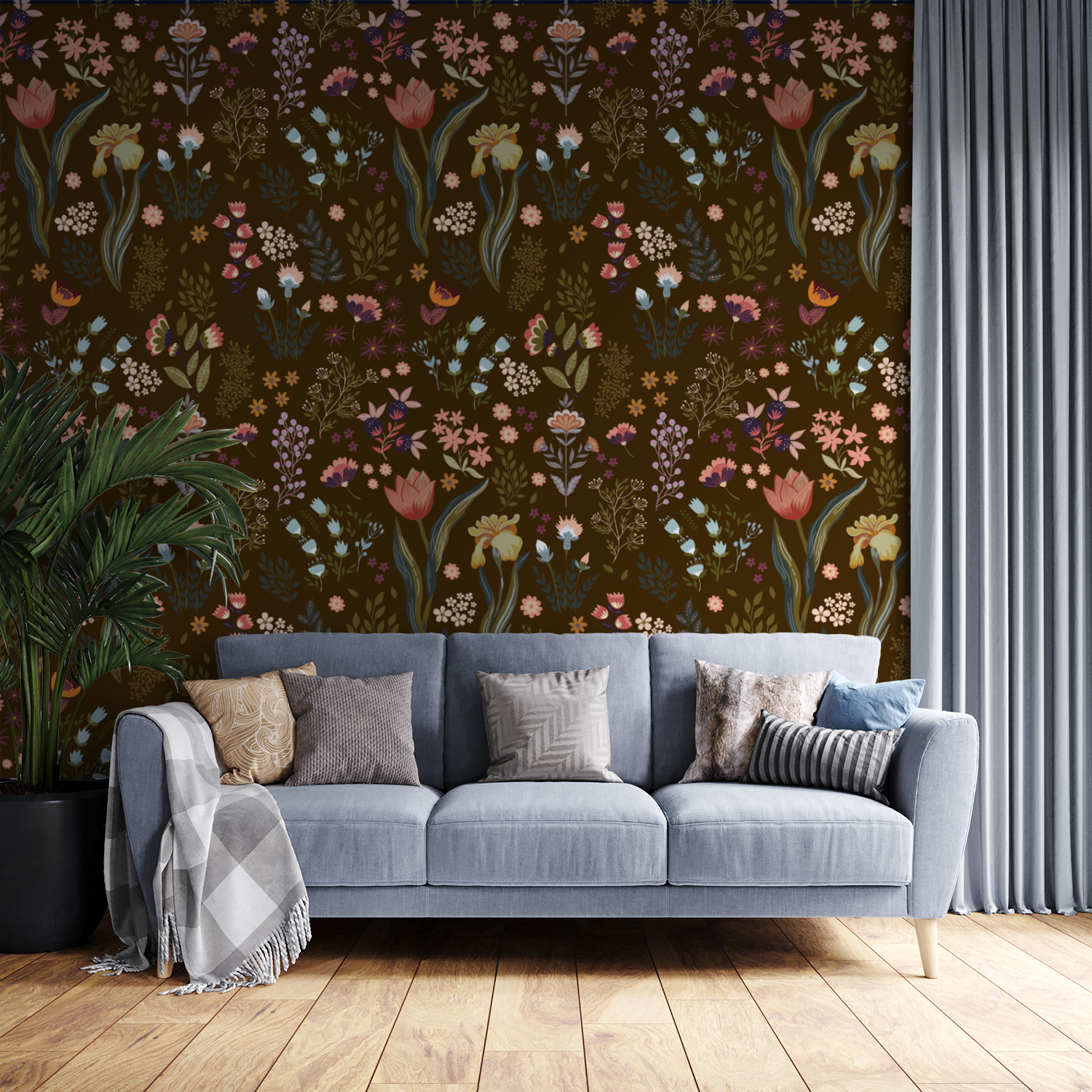 Dark Floral Botanical Wallpaper – Elegant Midnight Garden Design