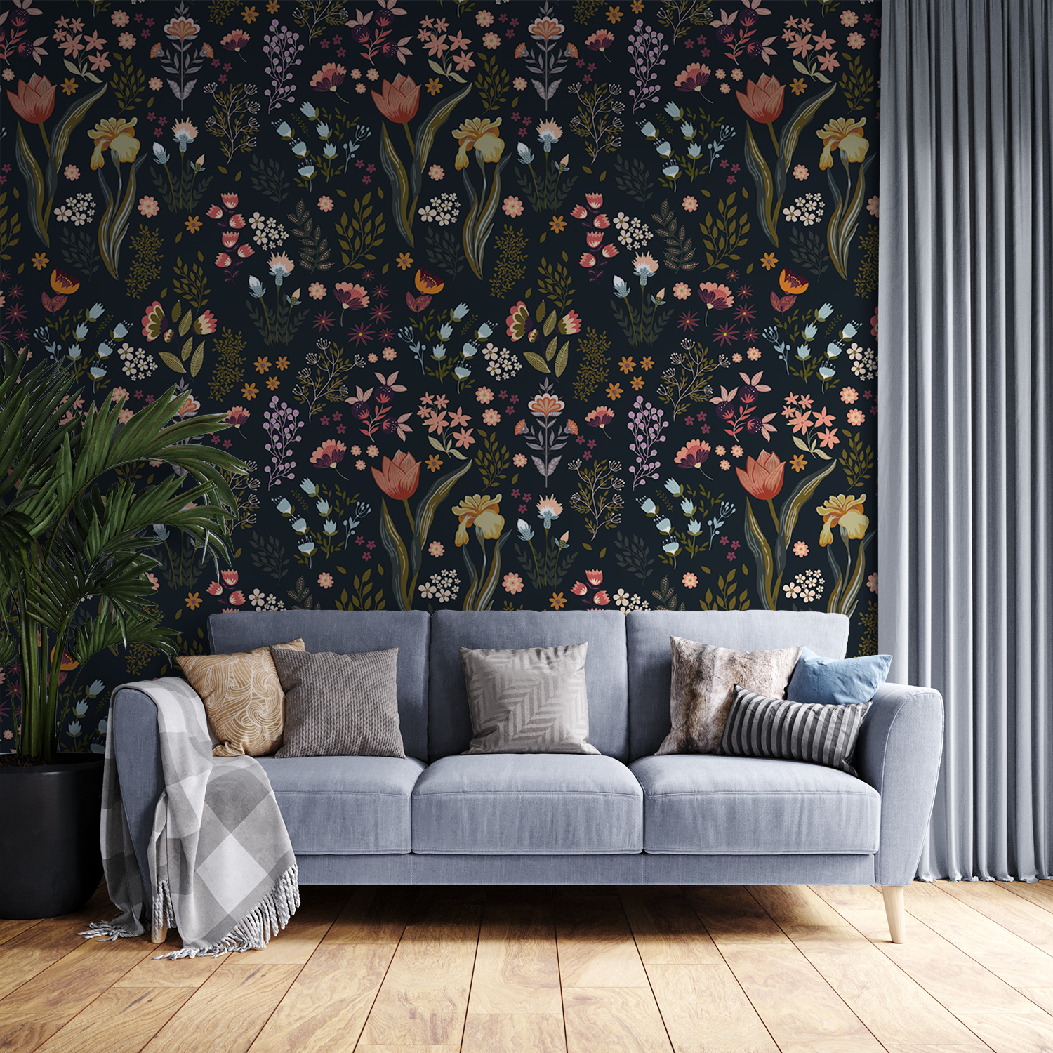 Dark Floral Botanical Wallpaper – Elegant Midnight Garden Design