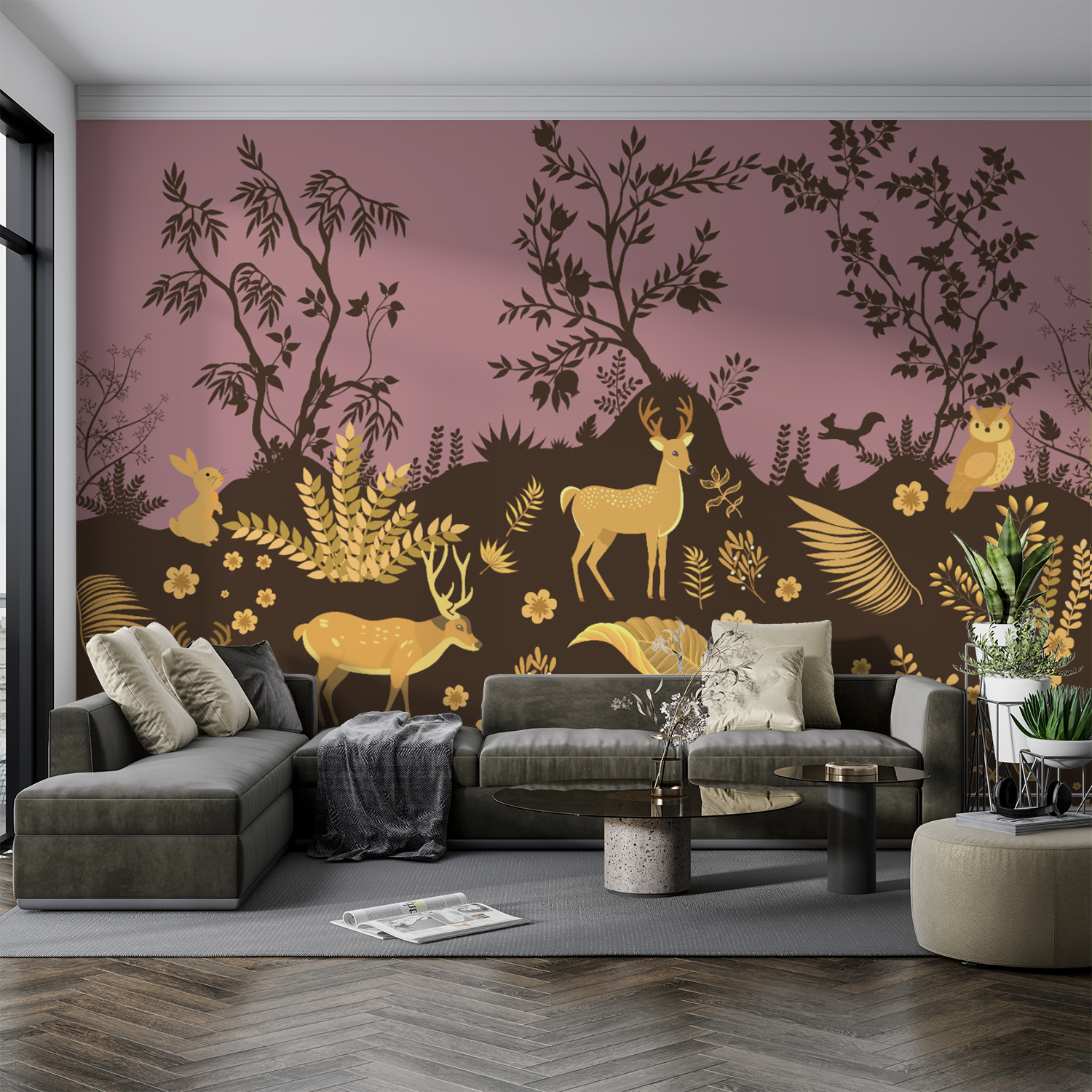 Golden Forest Wildlife Wallpaper – Elegant Woodland Deer & Nature Scene