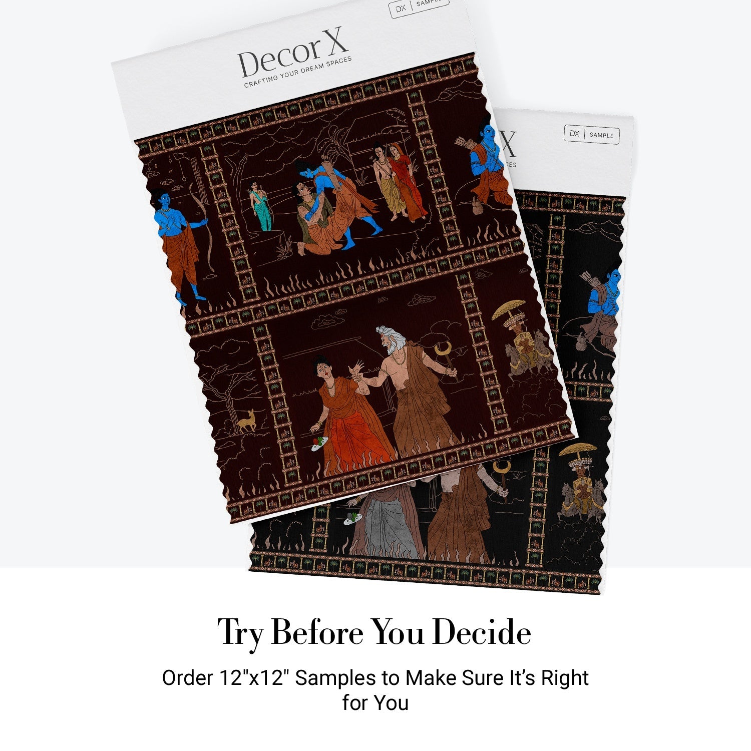 Classical Mediterranean frieze depicting mythological scenes in brown and blue on dark background - view 13 - final all-groups samples