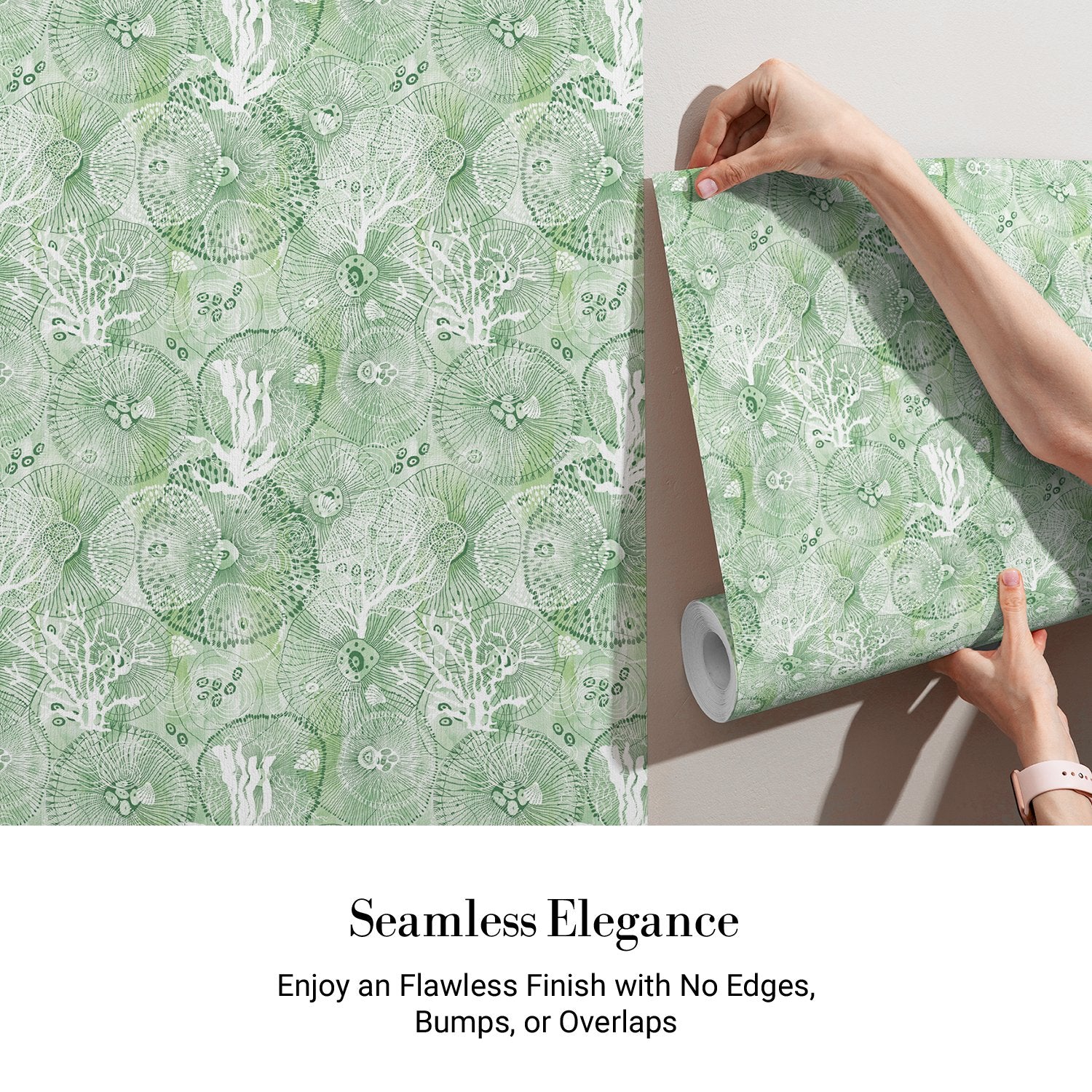 Turquoise blue damask pattern with white coral branches and delicate marine botanical motifs - view 12 - final