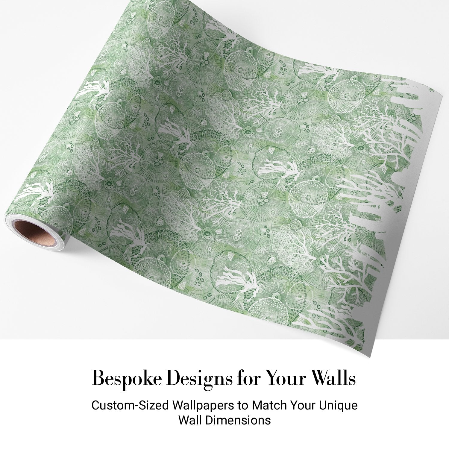 Turquoise blue damask pattern with white coral branches and delicate marine botanical motifs - view 13 - final