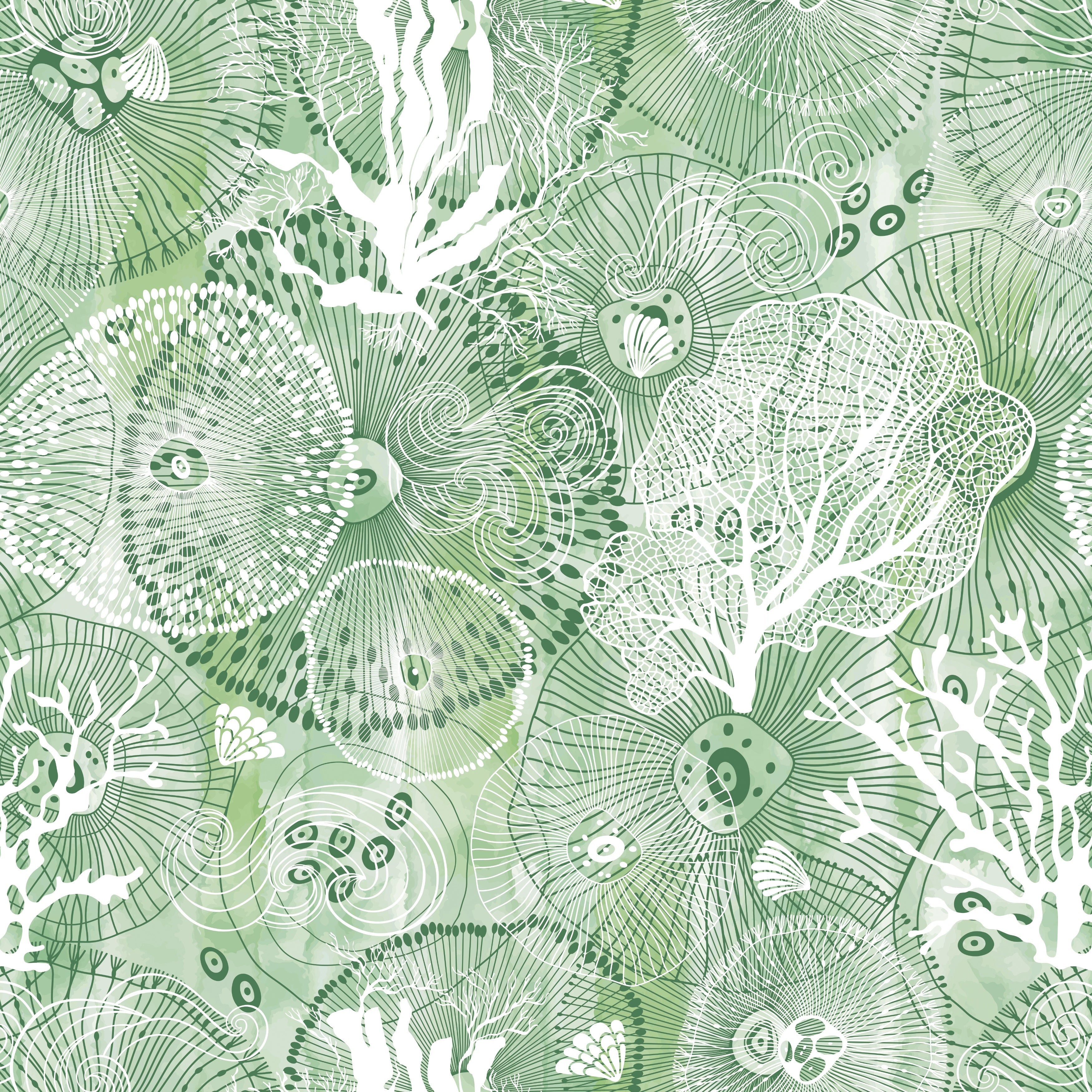 Turquoise blue damask pattern with white coral branches and delicate marine botanical motifs - view 15 - repeat-original - final