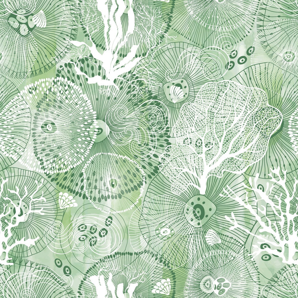 Turquoise blue damask pattern with white coral branches and delicate marine botanical motifs - view 16 - repeat-small - final