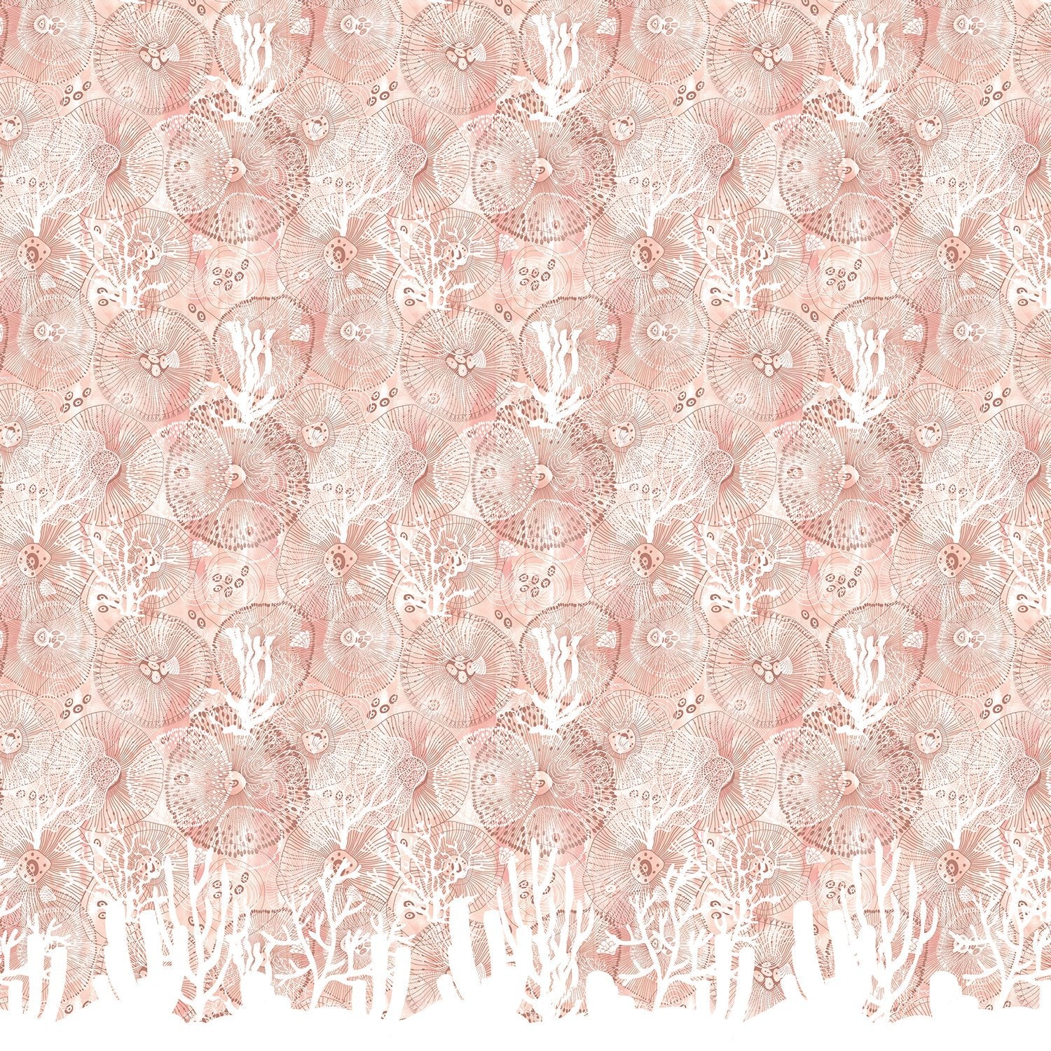 Turquoise blue damask pattern with white coral branches and delicate marine botanical motifs - view 19 - final