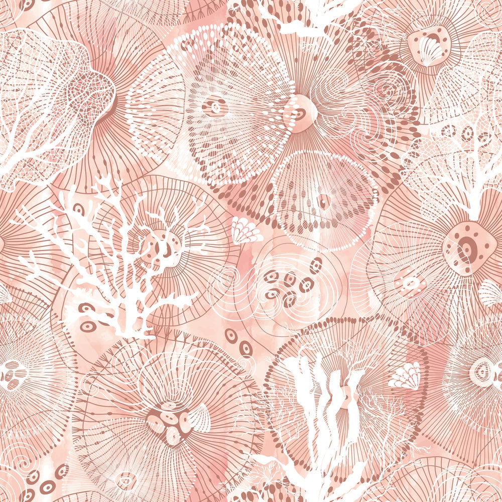 Turquoise blue damask pattern with white coral branches and delicate marine botanical motifs - view 22 - repeat-small - final