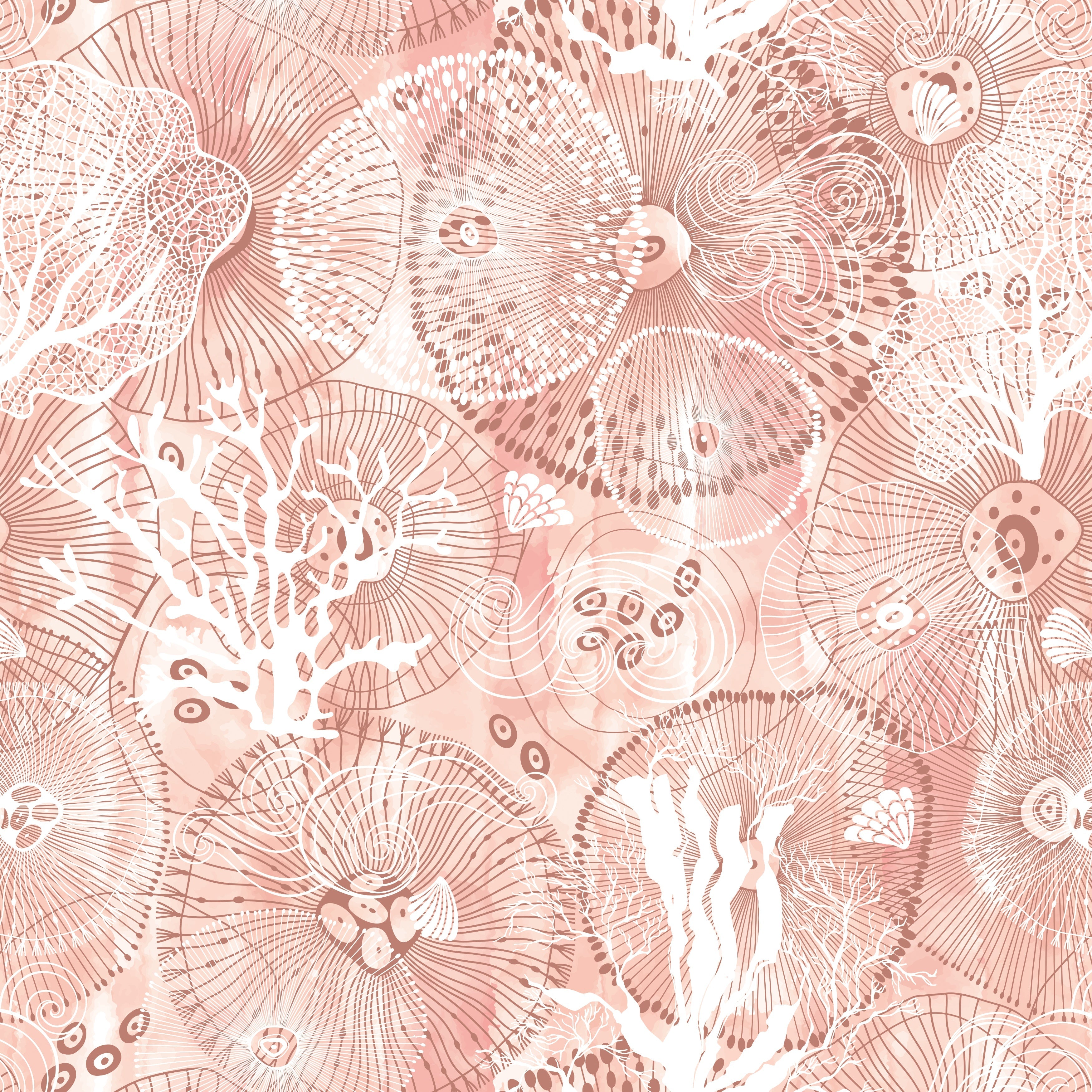 Turquoise blue damask pattern with white coral branches and delicate marine botanical motifs - view 23 - repeat-original - final