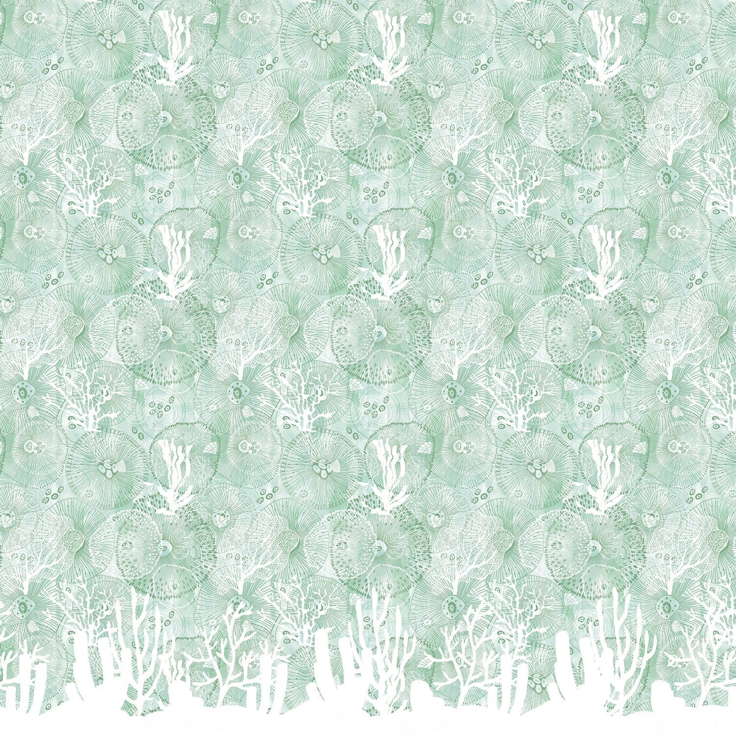 Turquoise blue damask pattern with white coral branches and delicate marine botanical motifs - view 25 - final