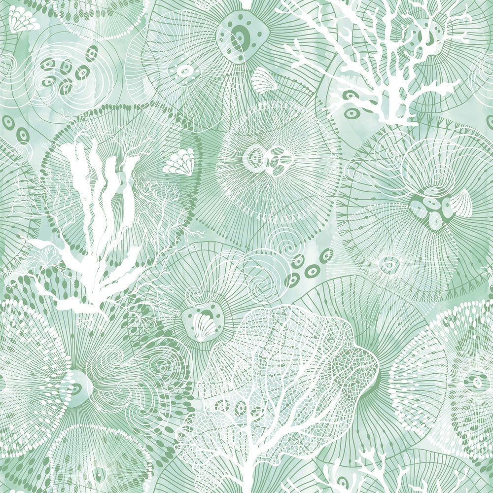 Turquoise blue damask pattern with white coral branches and delicate marine botanical motifs - view 28 - repeat-small - final