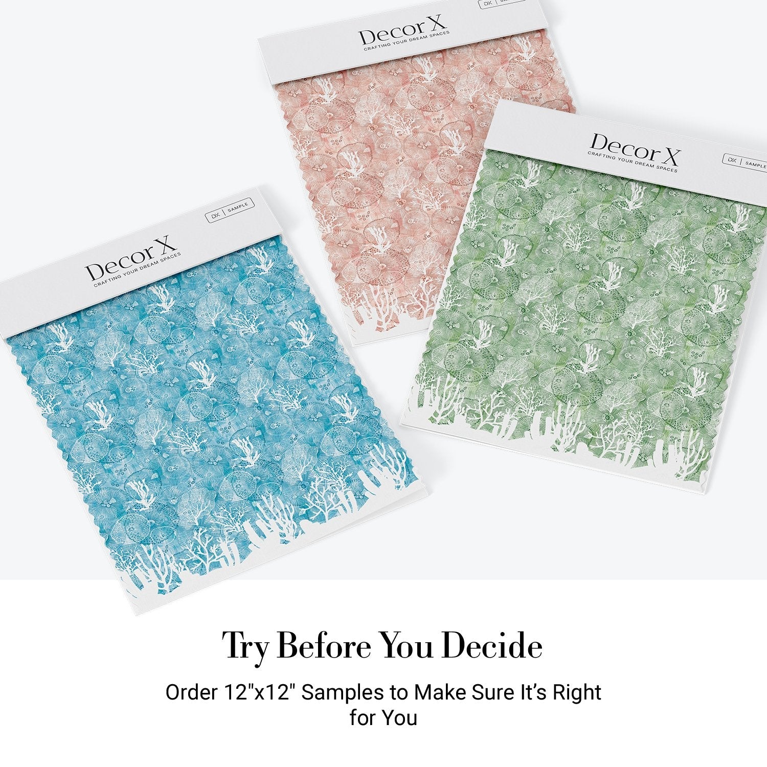 Turquoise blue damask pattern with white coral branches and delicate marine botanical motifs - view 30 - final all-groups samples