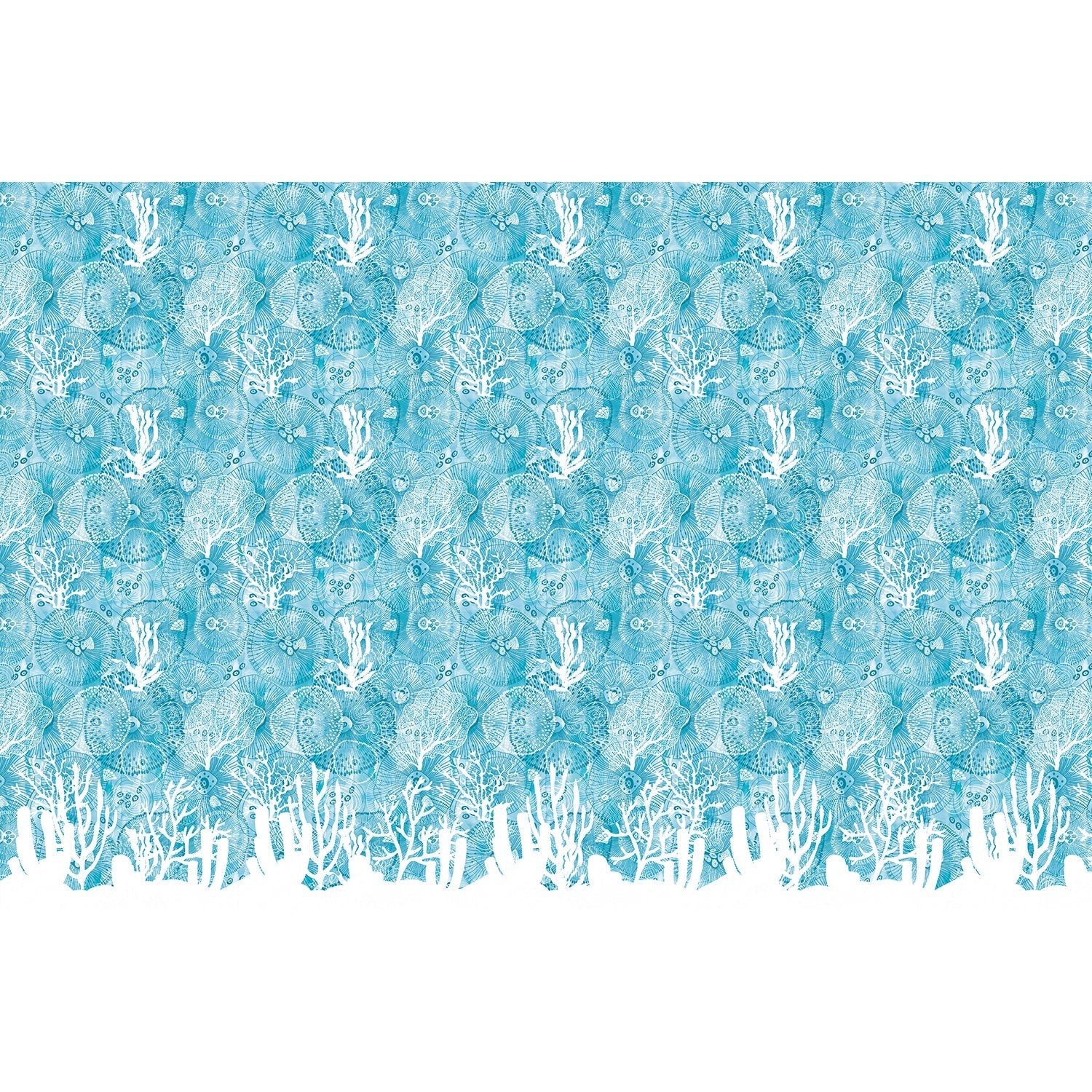 Turquoise blue damask pattern with white coral branches and delicate marine botanical motifs - view 6 - final