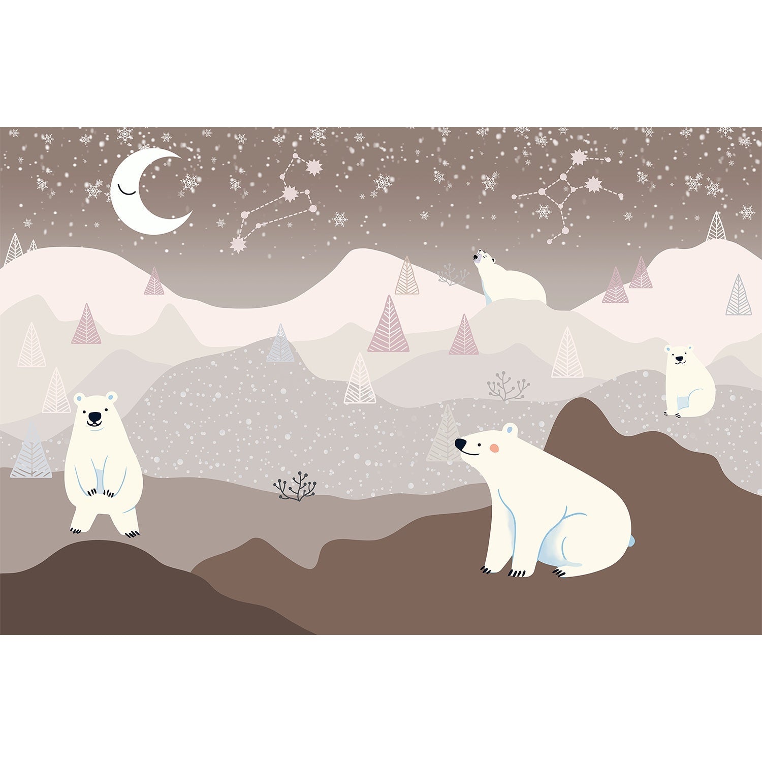 Starlit polar bear on lea background - "kids" wallpaper mural-equal final