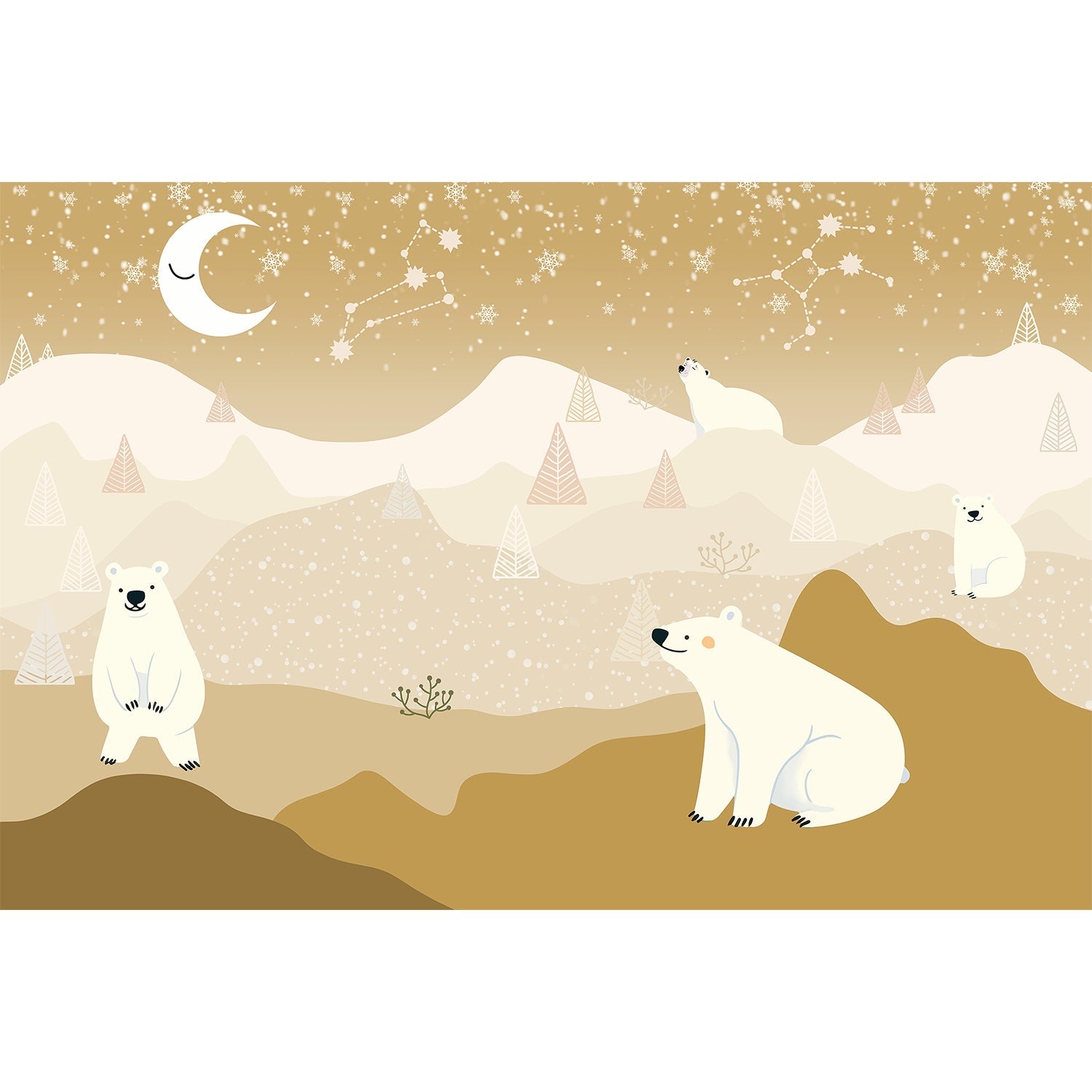 Starlit polar bear on lea background - "kids" wallpaper mural-equal final