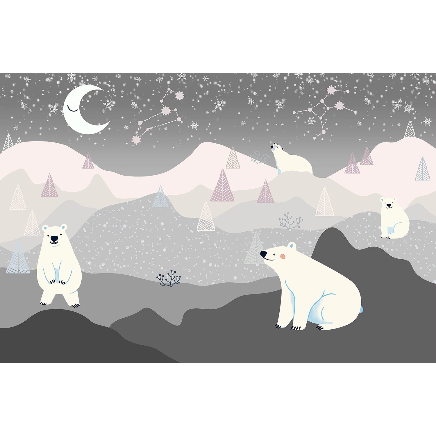Starlit polar bear on lea background - "kids" wallpaper mural-equal final