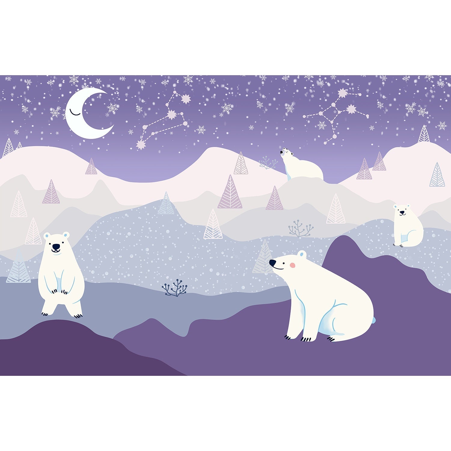 Starlit polar bear on lea background - "kids" wallpaper mural-equal final