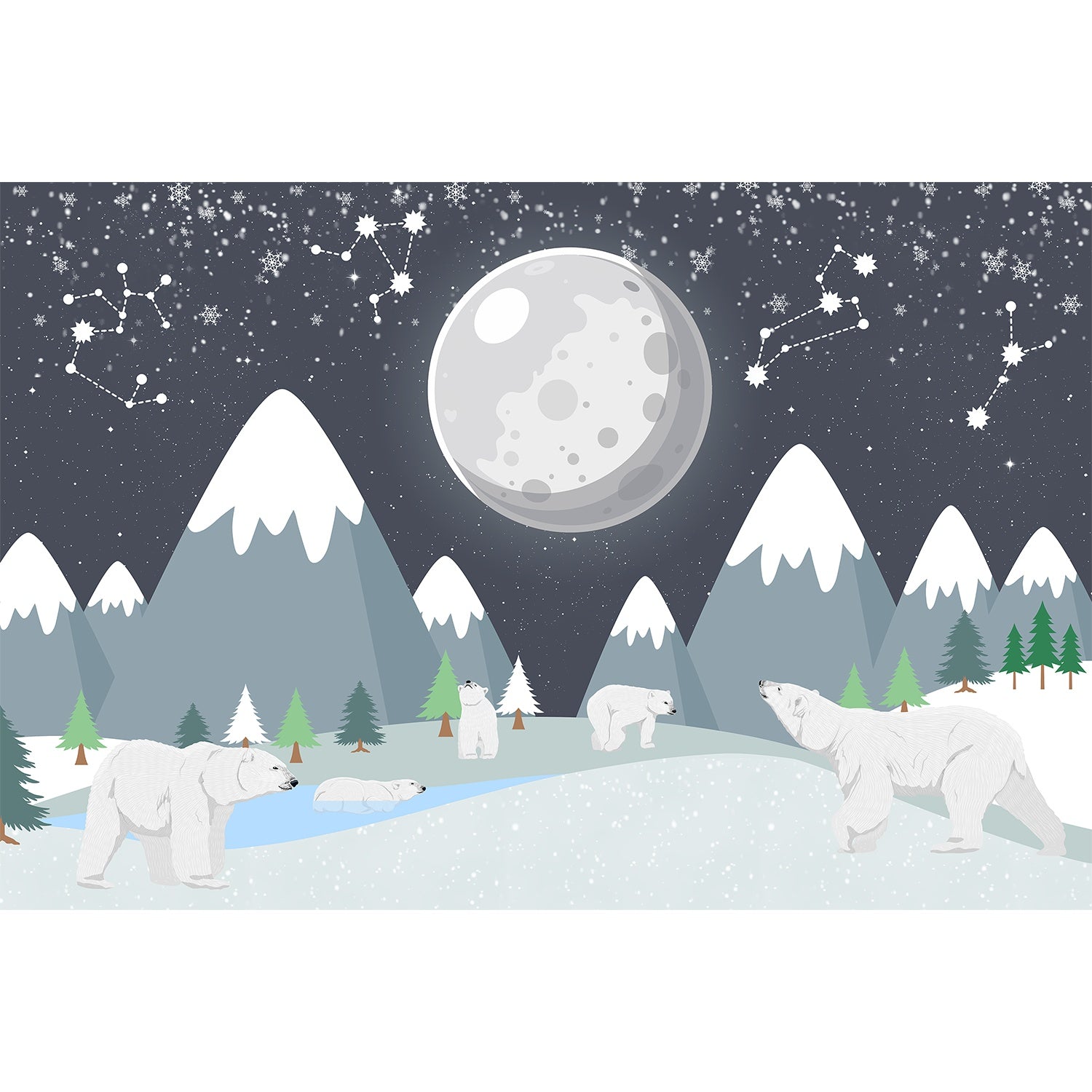 Moonlit Arctic scene in lea - kids wallpaper mural-equal final