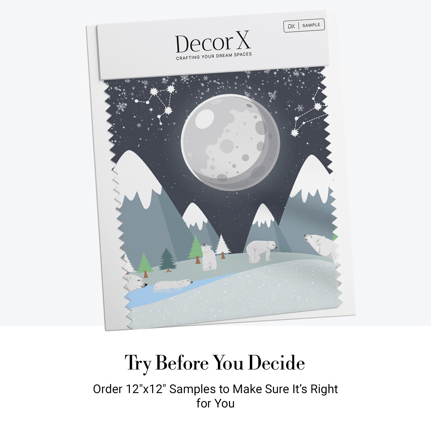 Snowy mountain landscape with polar bears under full moon and constellation starry sky - view 8 - final all-groups samples