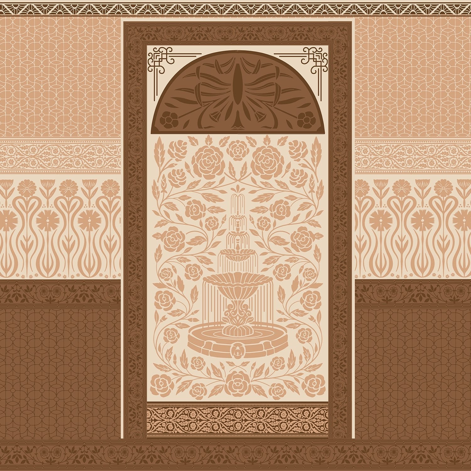 Ornate Art Nouveau fountain panel with symmetrical rose design in serene sage green tones - view 12 - final