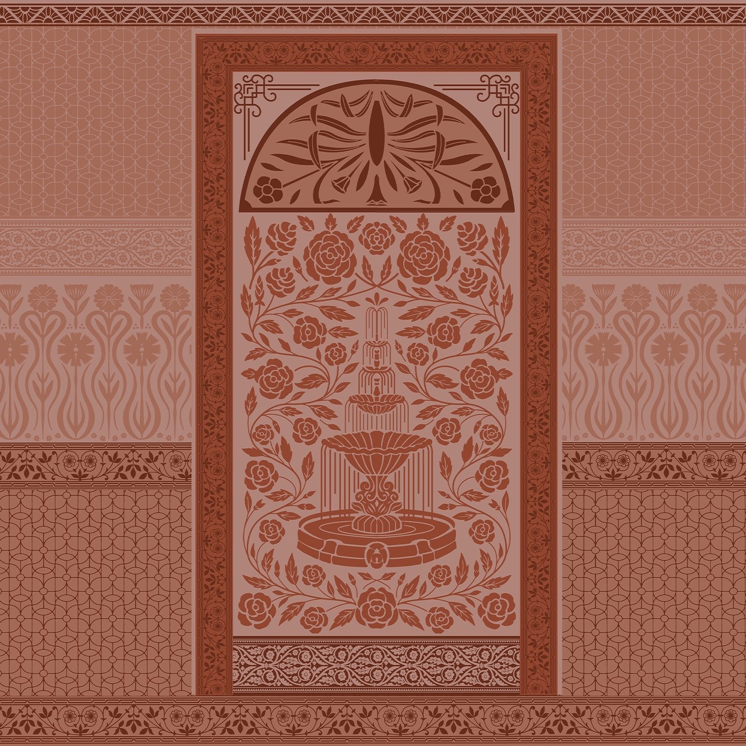 Ornate Art Nouveau fountain panel with symmetrical rose design in serene sage green tones - view 16 - final