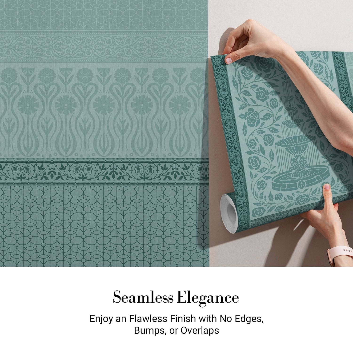 Ornate Art Nouveau fountain panel with symmetrical rose design in serene sage green tones - view 3 - final