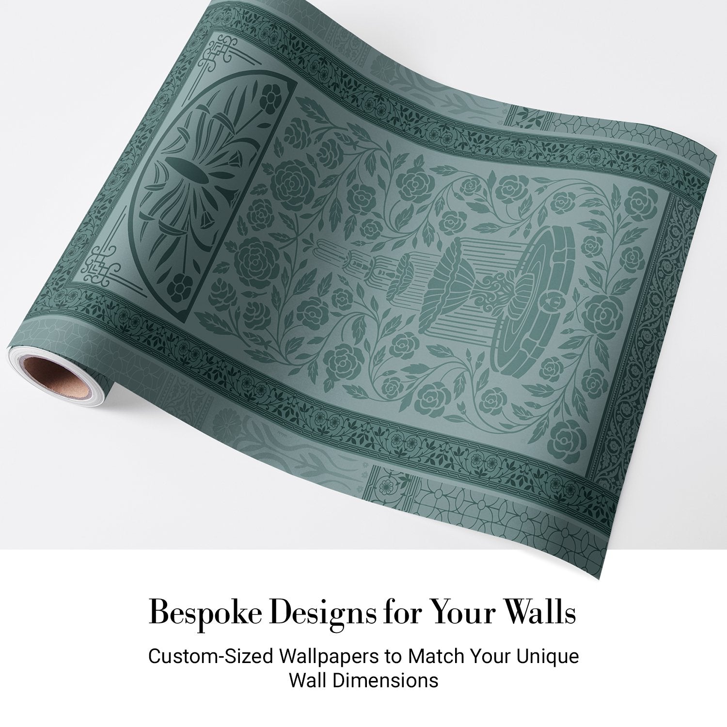 Ornate Art Nouveau fountain panel with symmetrical rose design in serene sage green tones - view 4 - final