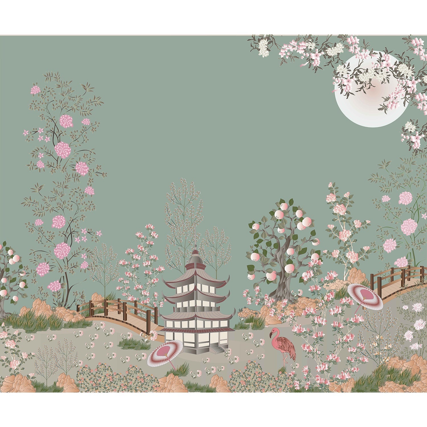 Blush Paradise Japanese Garden chinoiserie wallpaper mural-equal final