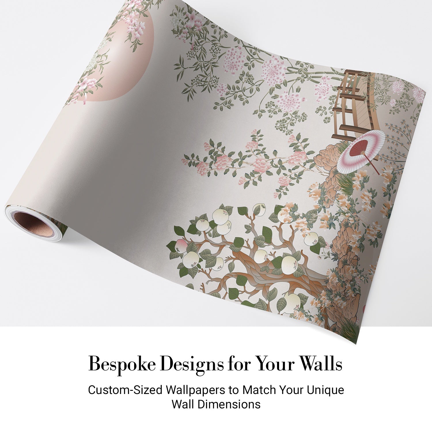 Delicate Asian garden scene with pagoda, saguaro cacti and cherry blossoms in pastel tones - view 4 - final