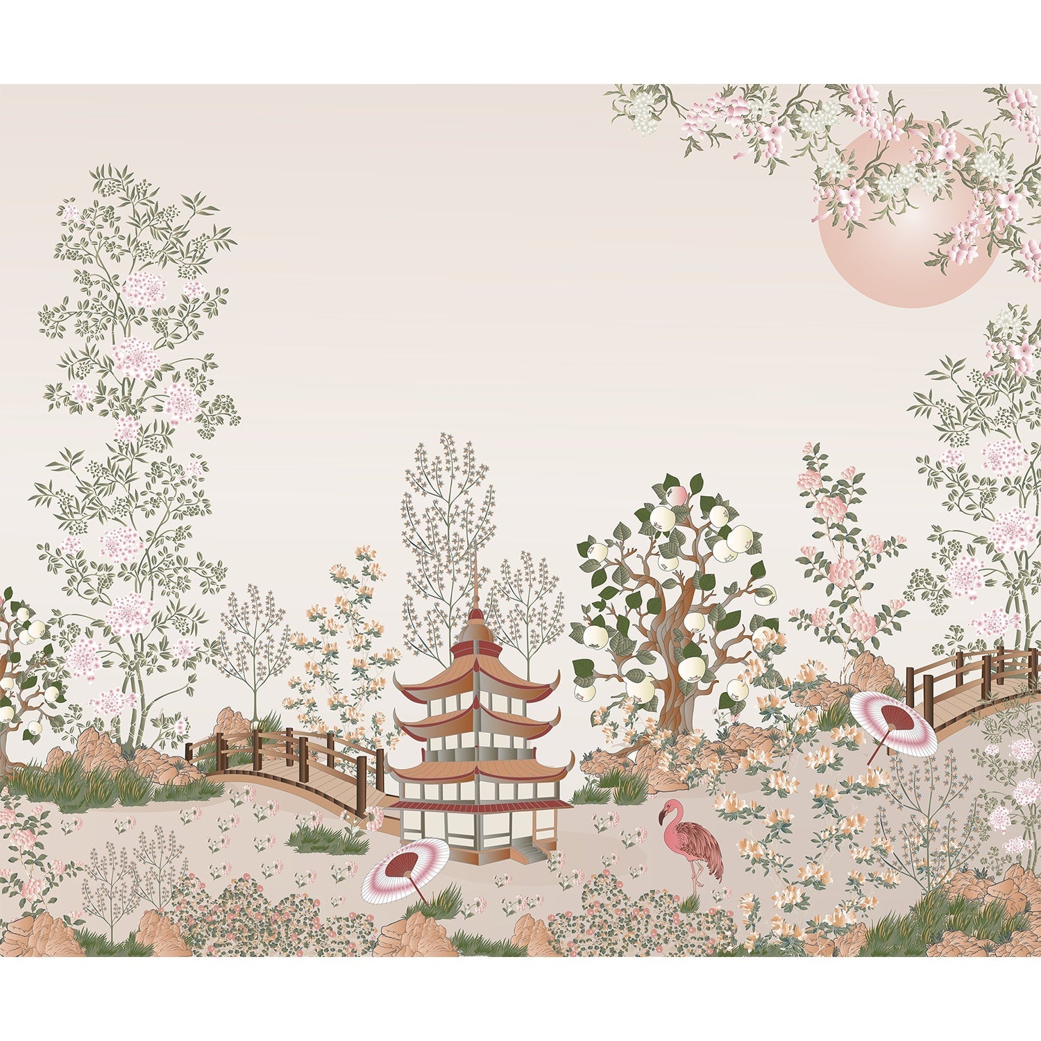 Blush Paradise Japanese Garden chinoiserie wallpaper mural-equal final