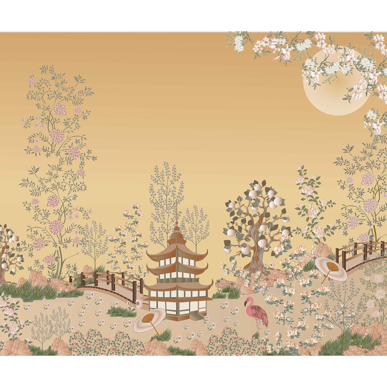 Blush Paradise Japanese Garden chinoiserie wallpaper mural-equal final