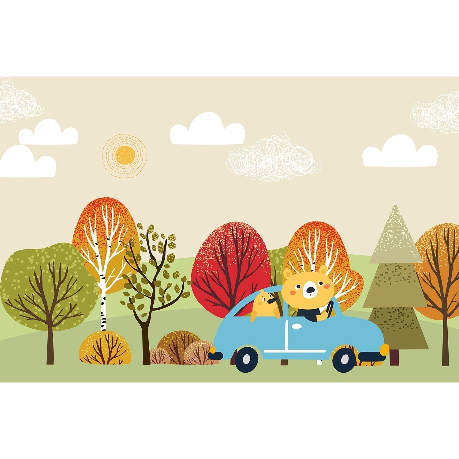 Whimsical forest adventure scene in lea - kids wallpaper mural-equal final