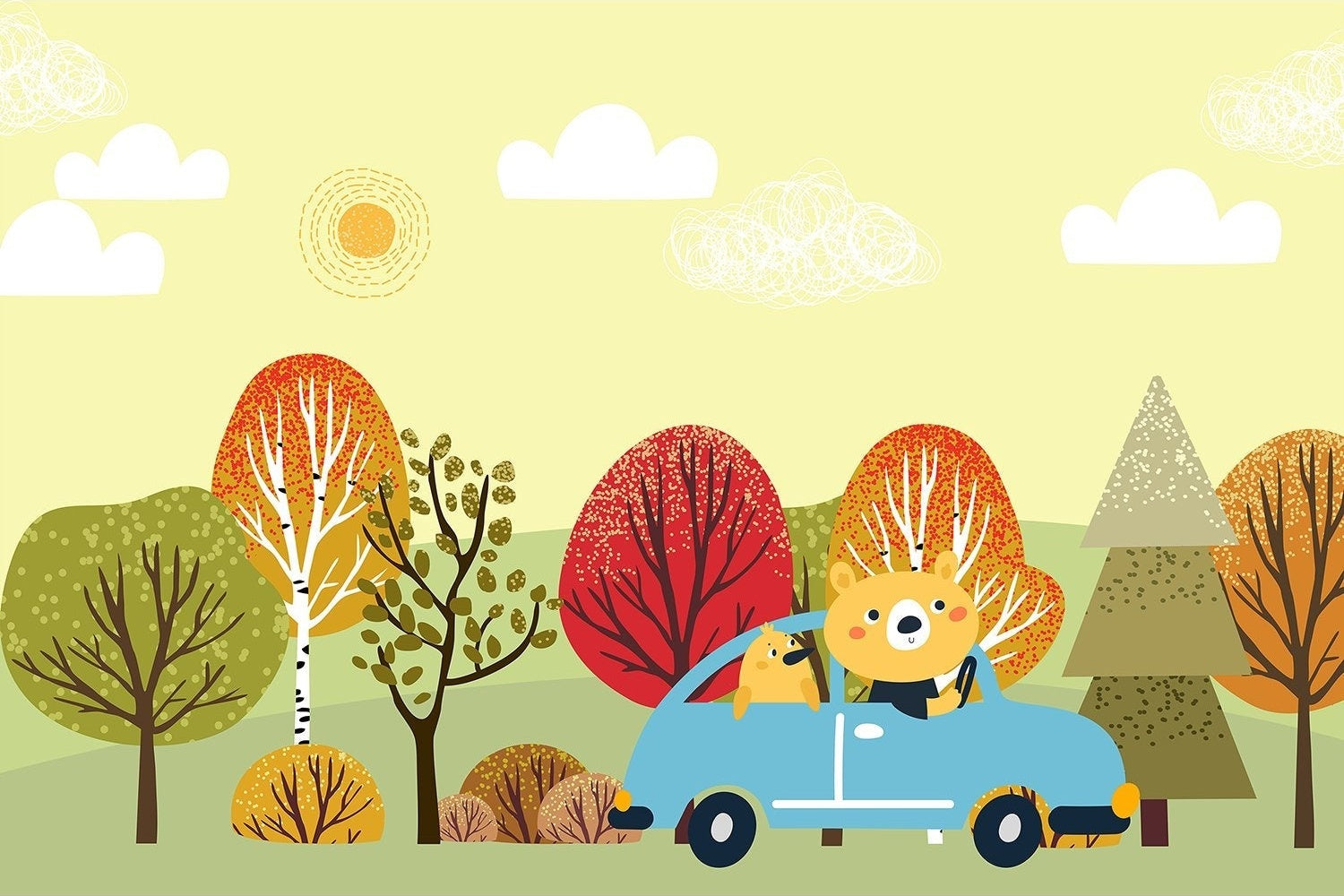 Woodland creatures adventure in lea - kids wallpaper mural-inequal final