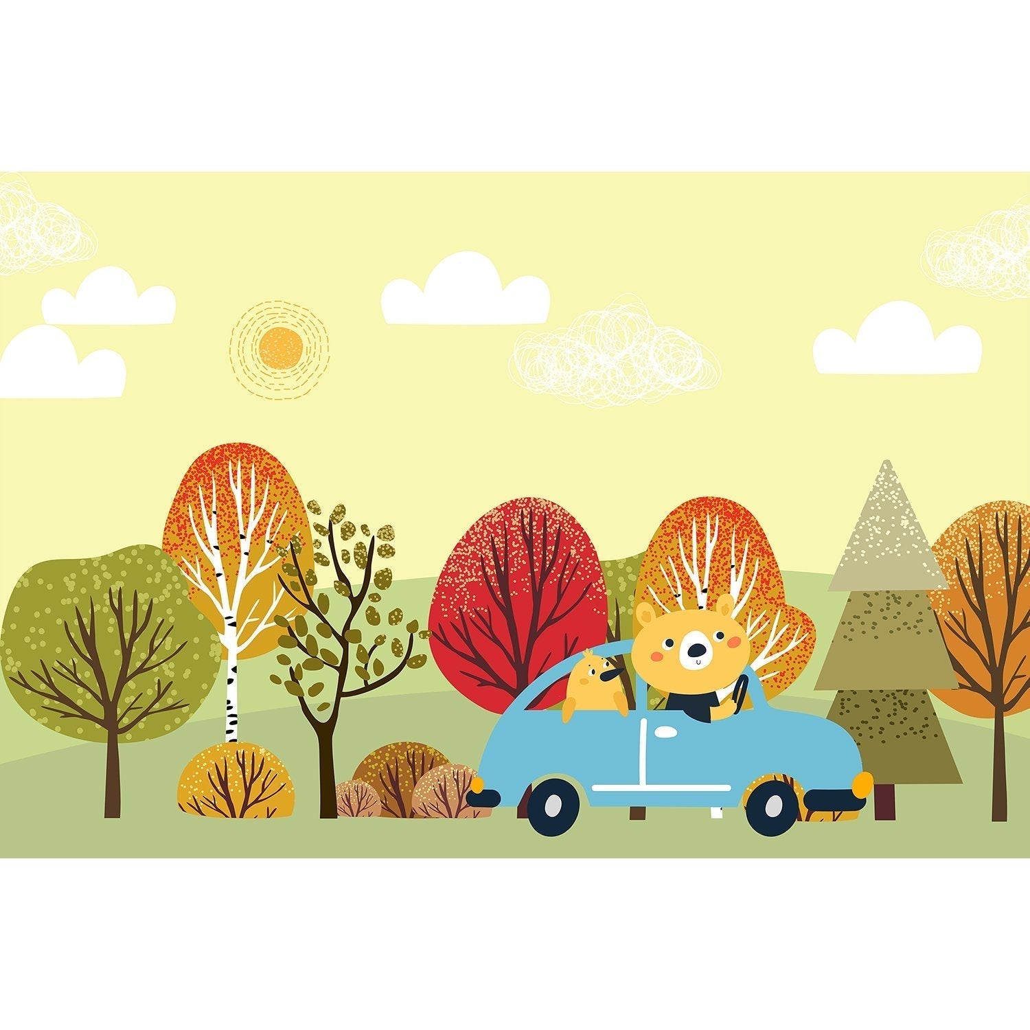 Whimsical forest adventure scene in lea - kids wallpaper mural-equal final