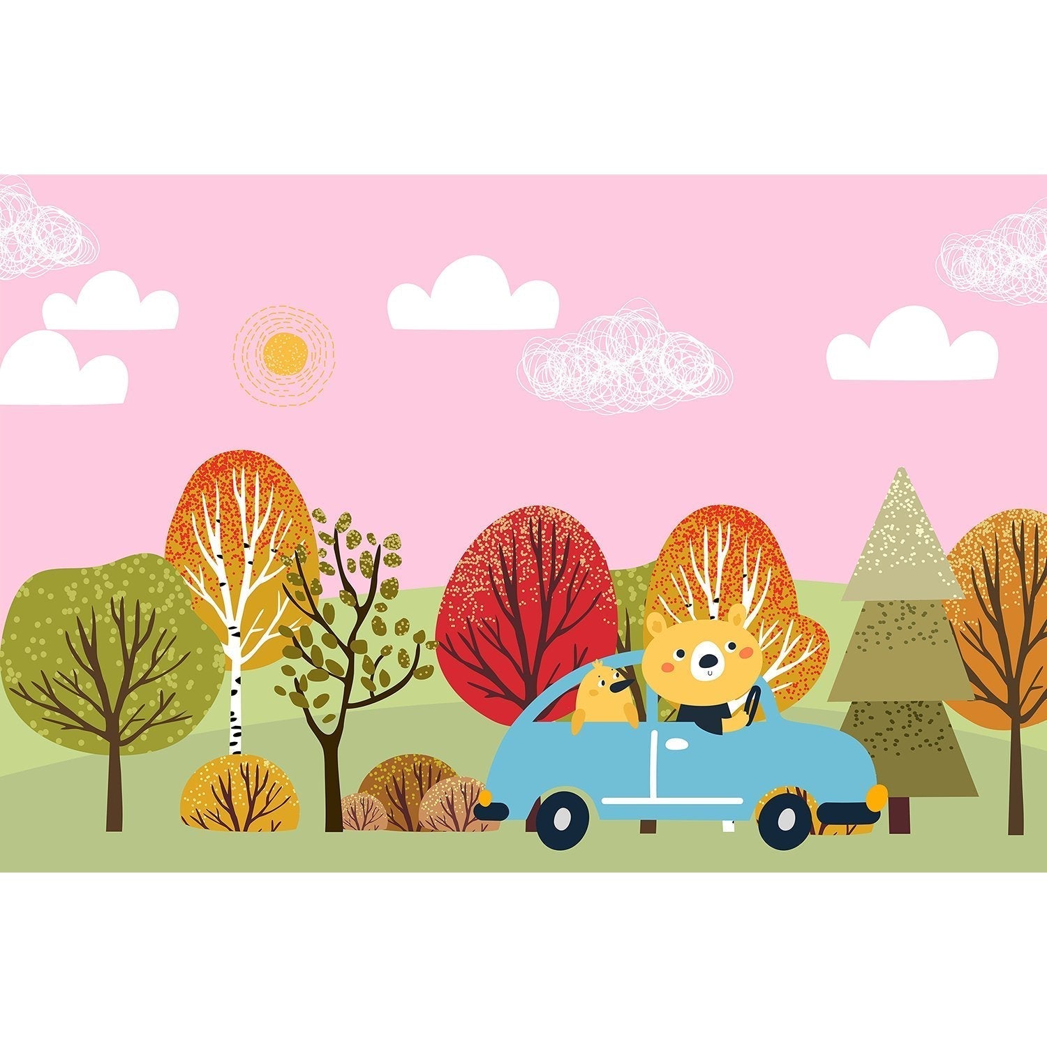 Whimsical forest adventure scene in lea - kids wallpaper mural-equal final