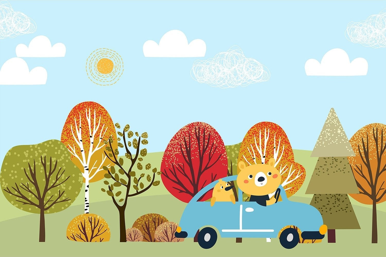 Woodland creatures adventure in lea - kids wallpaper mural-inequal final