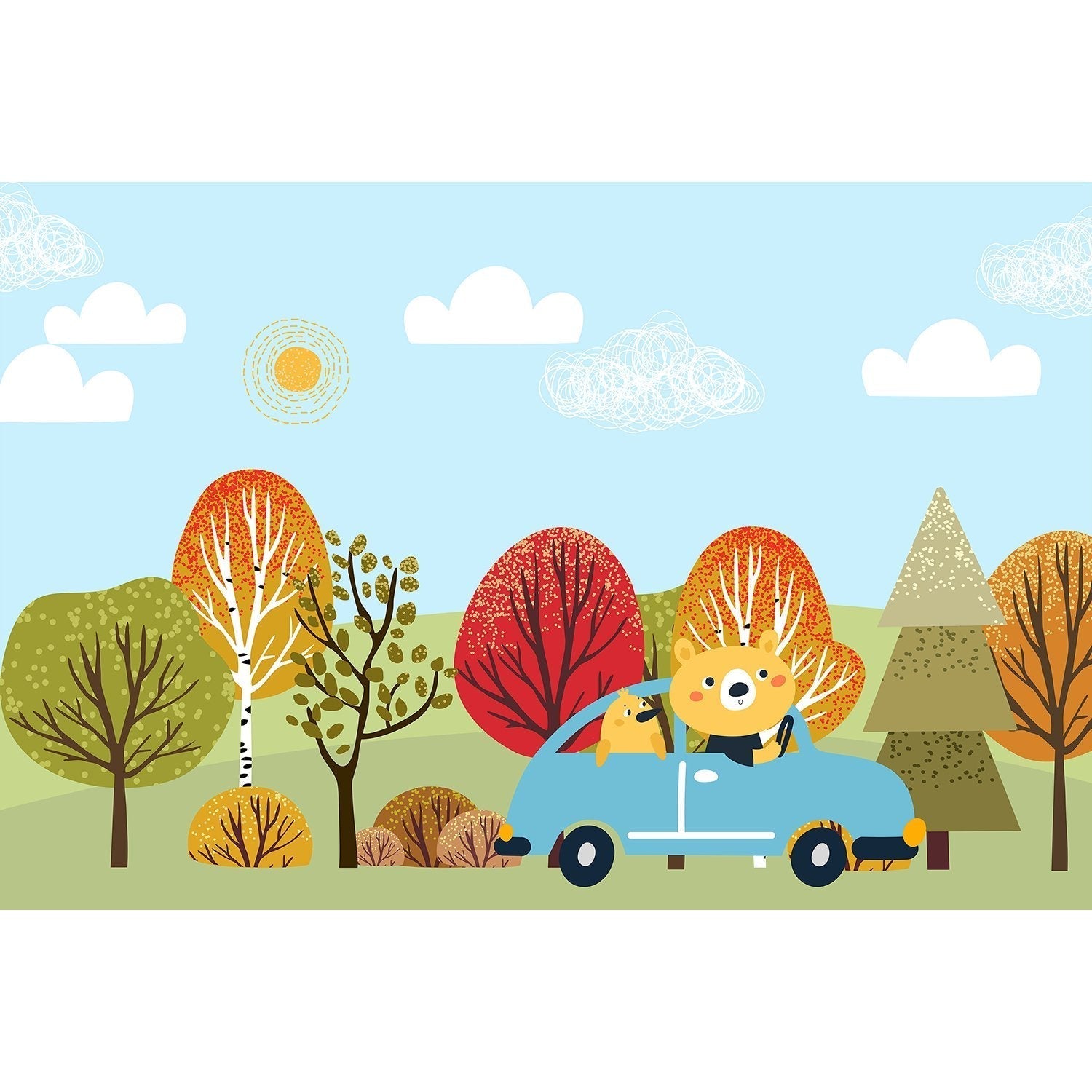 Whimsical forest adventure scene in lea - kids wallpaper mural-equal final