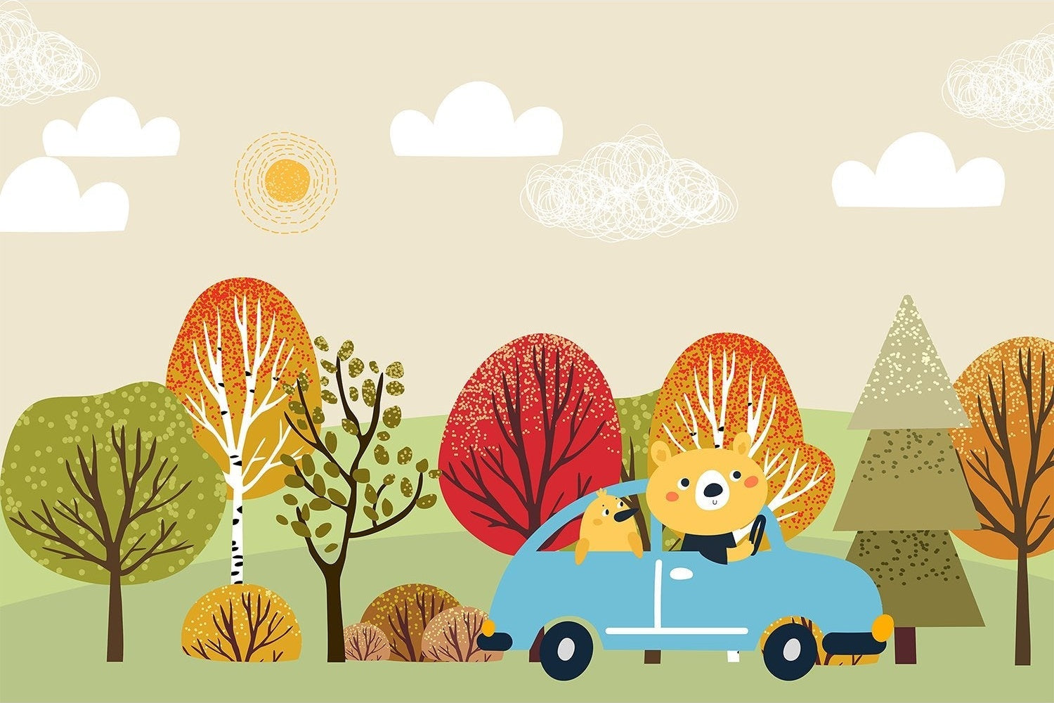 Woodland creatures adventure in lea - kids wallpaper mural-inequal final