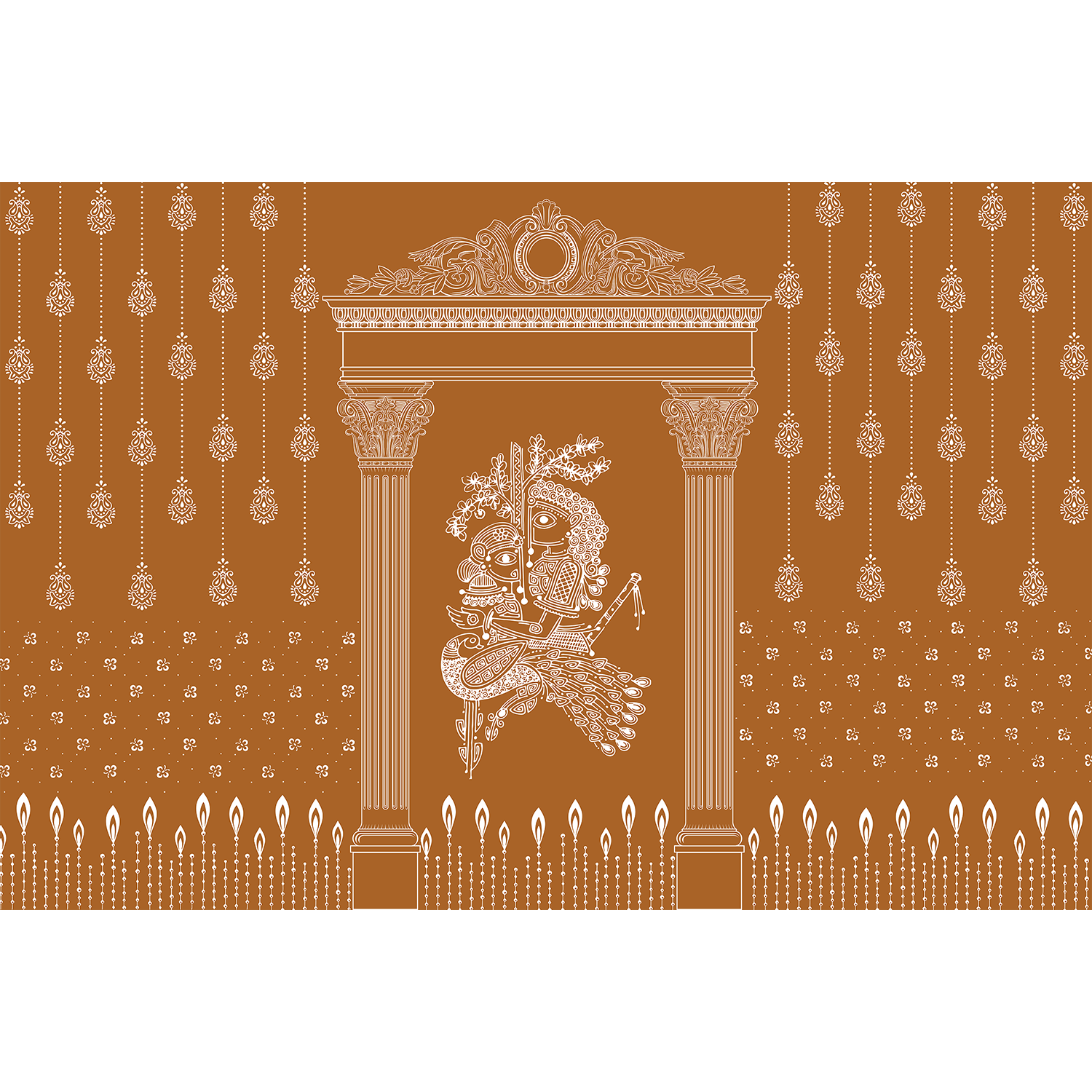 Radha Krishna mural in brown - religion wallpaper mural-equal final