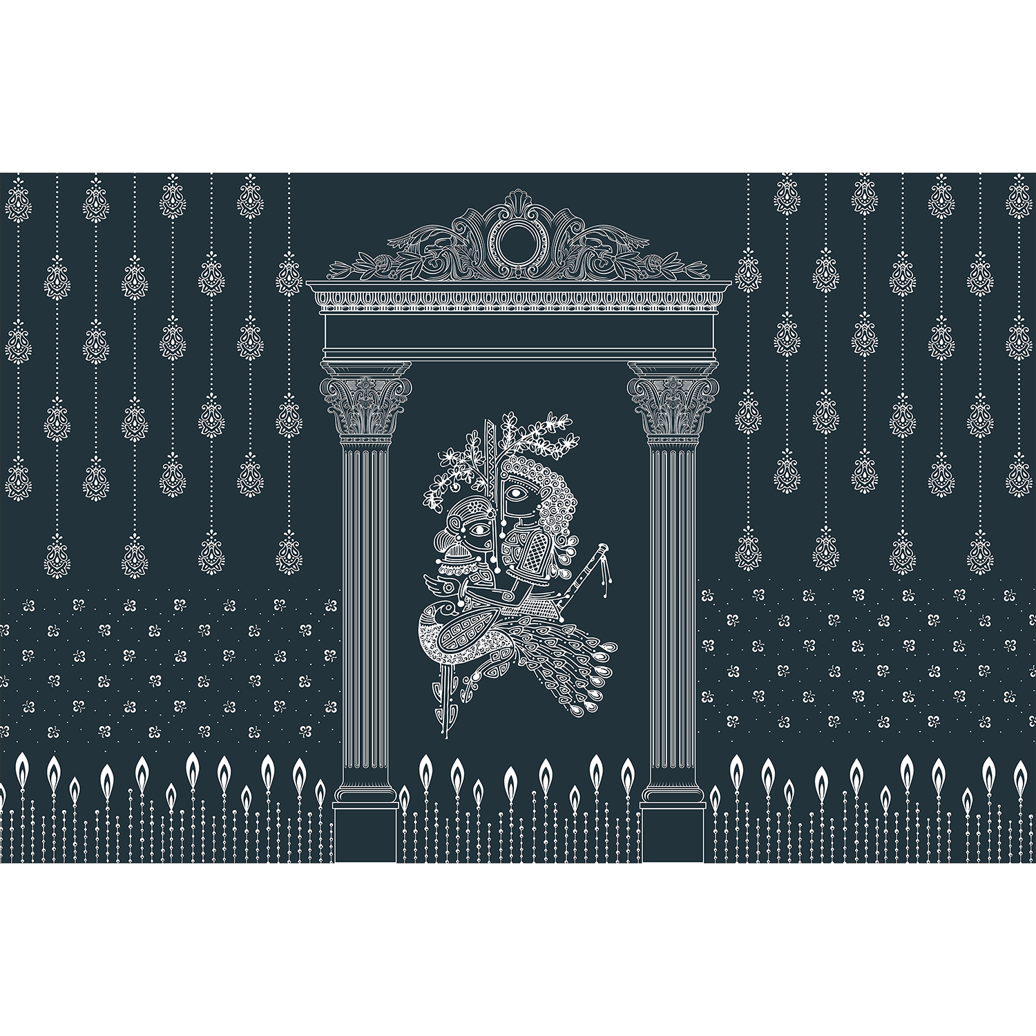 Radha Krishna mural in brown - religion wallpaper mural-equal final