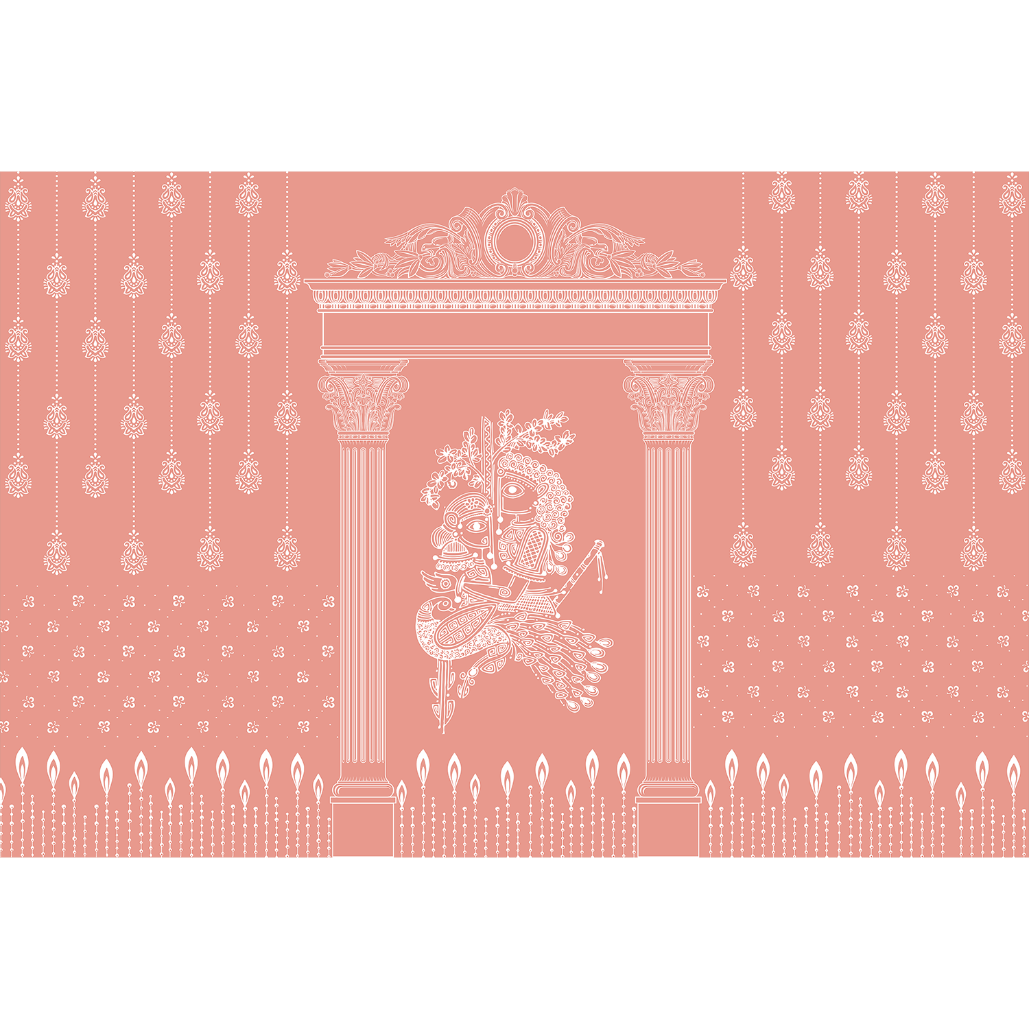 Radha Krishna mural in pink - religion wallpaper mural-equal final