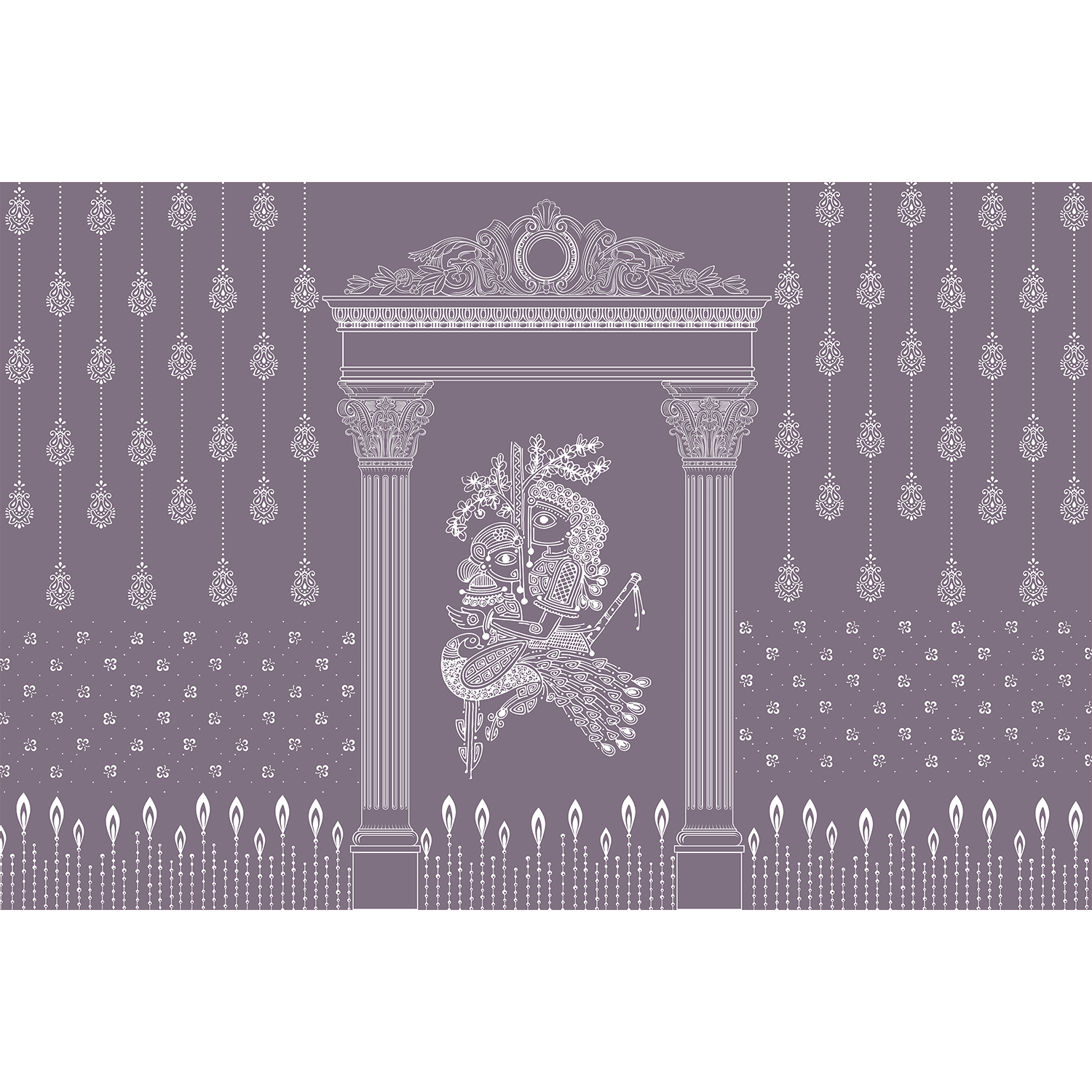 Radha Krishna mural in purple - religion wallpaper mural-equal final